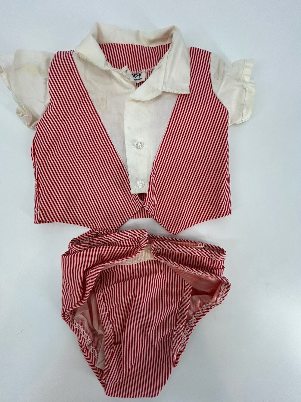 Vintage Jay Ray 2 Piece Shirt Diaper Cover Red Striped Set Size Small